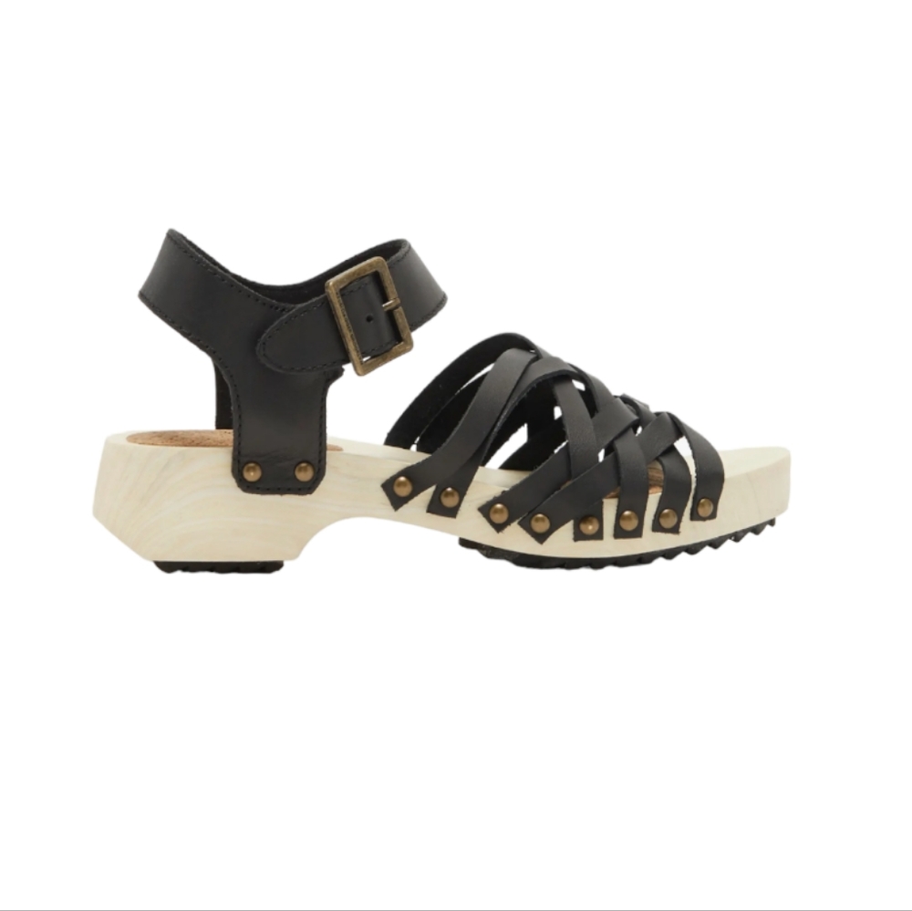 ANTHROPOLOGIE KELSI DAGGER Brooklyn Grain Ankle Strap Leather & Wooded Sandals